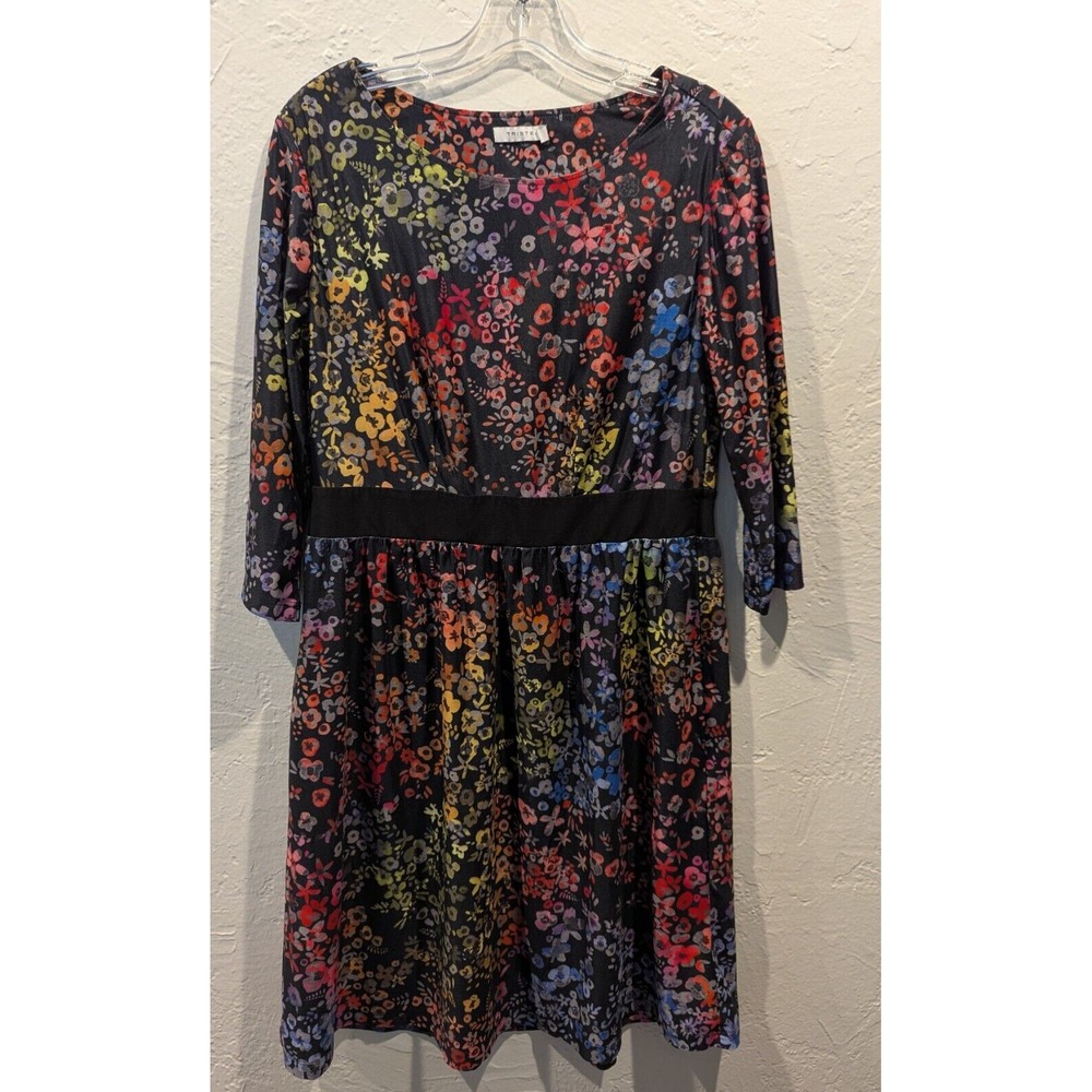 Triste Women's Dress XO Black/Multi Floral Long Sleeve Side‎ Zip Closure